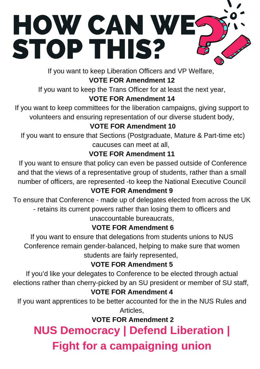 save_NUS's tweet image. We need NUS reform but lets not throw NUS democracy or liberation out of the window.
Here is a little cheat sheet to amendments! #NUSconference #NUSNC19