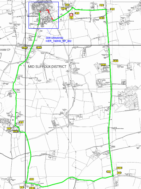 Suff_highways's tweet photo. The full length of Church Road and Front Street, #Mendlesham as shown below, will be closed on 11 April for emergency repairs. The closure will be in place between 9am and 3.30pm, please follow the diversion. #SuffolkRepairs https://t.co/bDUISNy7Rh