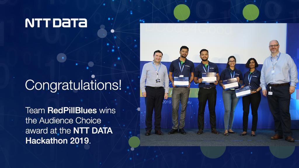 NTT_DATA_NA's tweet photo. Team RedPillBlues won the Audience Choice Award at the Code for Good Hackathon in India. The team developed a machine learning model on Breast cancer detection with an accuracy of 91.94% on the test data. #NTTDCode4Good https://t.co/SKB7SSXXeZ