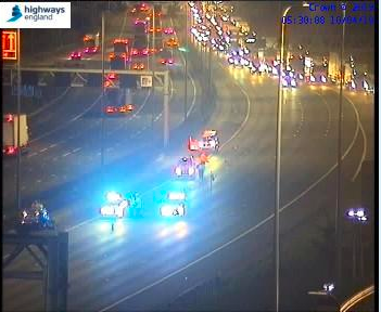 HighwaysEAST's tweet photo. #M1J10,Southbound, Lane 4 closed due to a road traffic collision. All traffic temporarily stopped to clear debris from carriageway.
#Dunstable #Luton
#DoNotUseClosedLane https://t.co/08SxWbWEh0