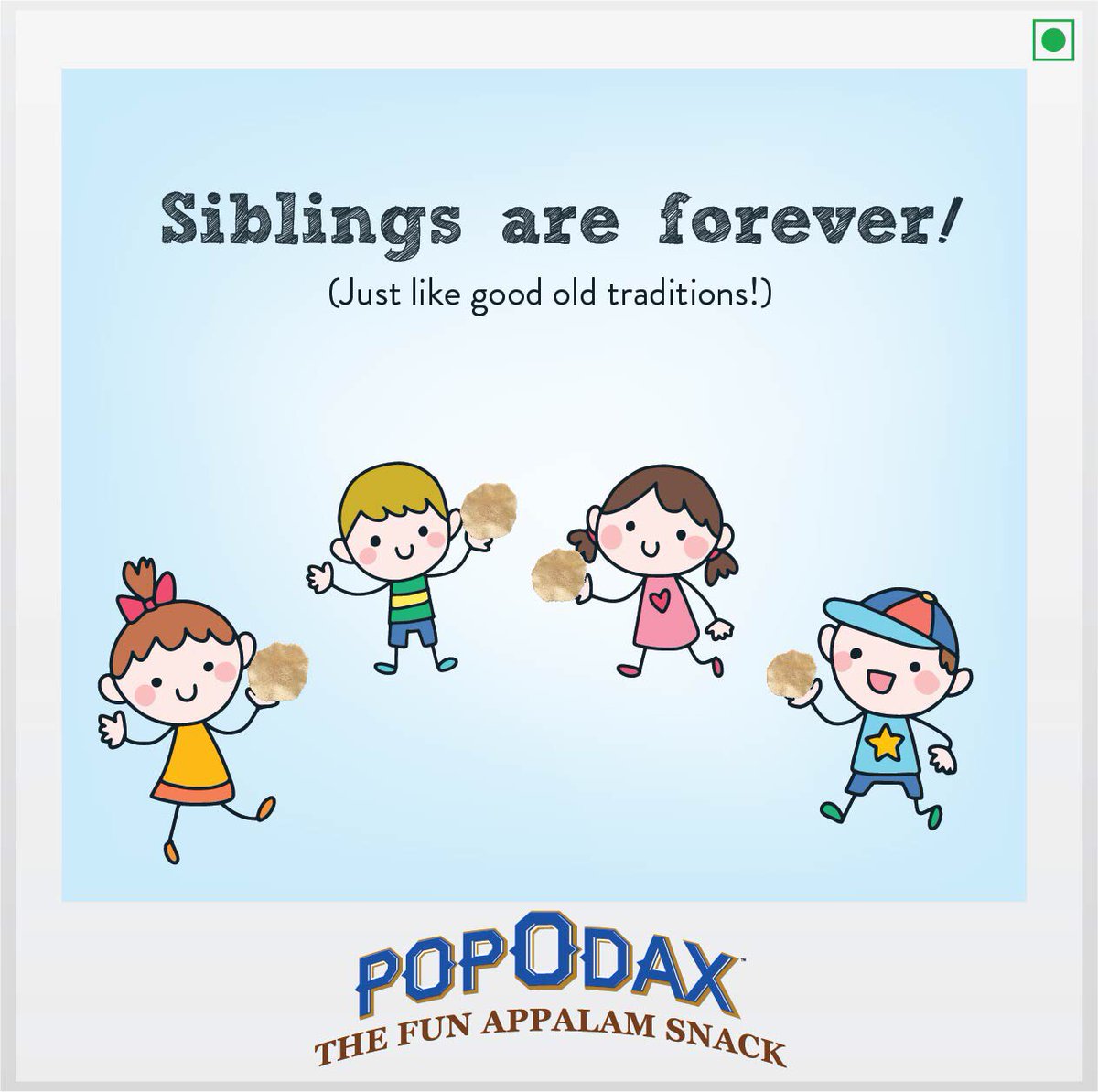 PopodaxSnacks's tweet photo. Happy Siblings Day - Share a Popodax with your favourite sibling.

#Popodax #Snack #Appalam #Hungry #Food #Snacktime #Sharing #Biryani #LimePickle #Classic #TomatoandChilli #SourCreamandOnion #MiniAppalam #ReadyToEat #SiblingsDay #Brother #Sister

https://t.co/fZLw3ZFKNS https://t.co/OgPARNRM8I