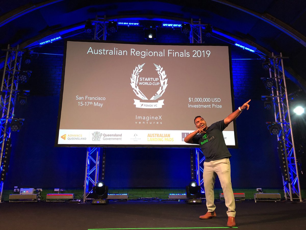 BuildSort co-founder <a href="/AaronDcruz_/">Aaron D'cruz</a> just warming up for his pitch at the #StartupWorldCup in #Brisbane today. GO Aaron!!