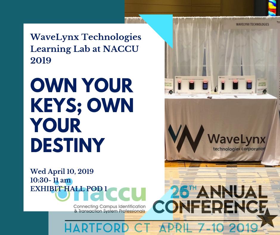 WavelynxTech's tweet photo. TOMORROW! @WaveLynxTech's Taylor Schmidt will lead a #Learning Lab 'Own your Keys; Own your Destiny ' at #NACCU2019!
Own your Keys; Own your Destiny
Wed, Apr 10, 10:30 - 11 AM, Exhibit Hall Pod 1
#CredentialReaders #TechTuesday #CampusCard #AccessControl #WaveLynx #NACCU https://t.co/2JWgzyETH6