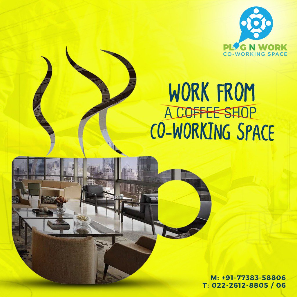 plugnwork's tweet photo. Why work out of a coffee shop? Go co-working to #Create, #Innovate and #Network!
Visit our website to know more https://t.co/2mR86ficeI
Address: Plug N Work, 1st floor, 102, Man House, Next to Blue Dart Office, S.V. Rd, Vile Parle West, Mumbai – 400056, India.

#CoworkingOffice https://t.co/6pnDwhxQqp