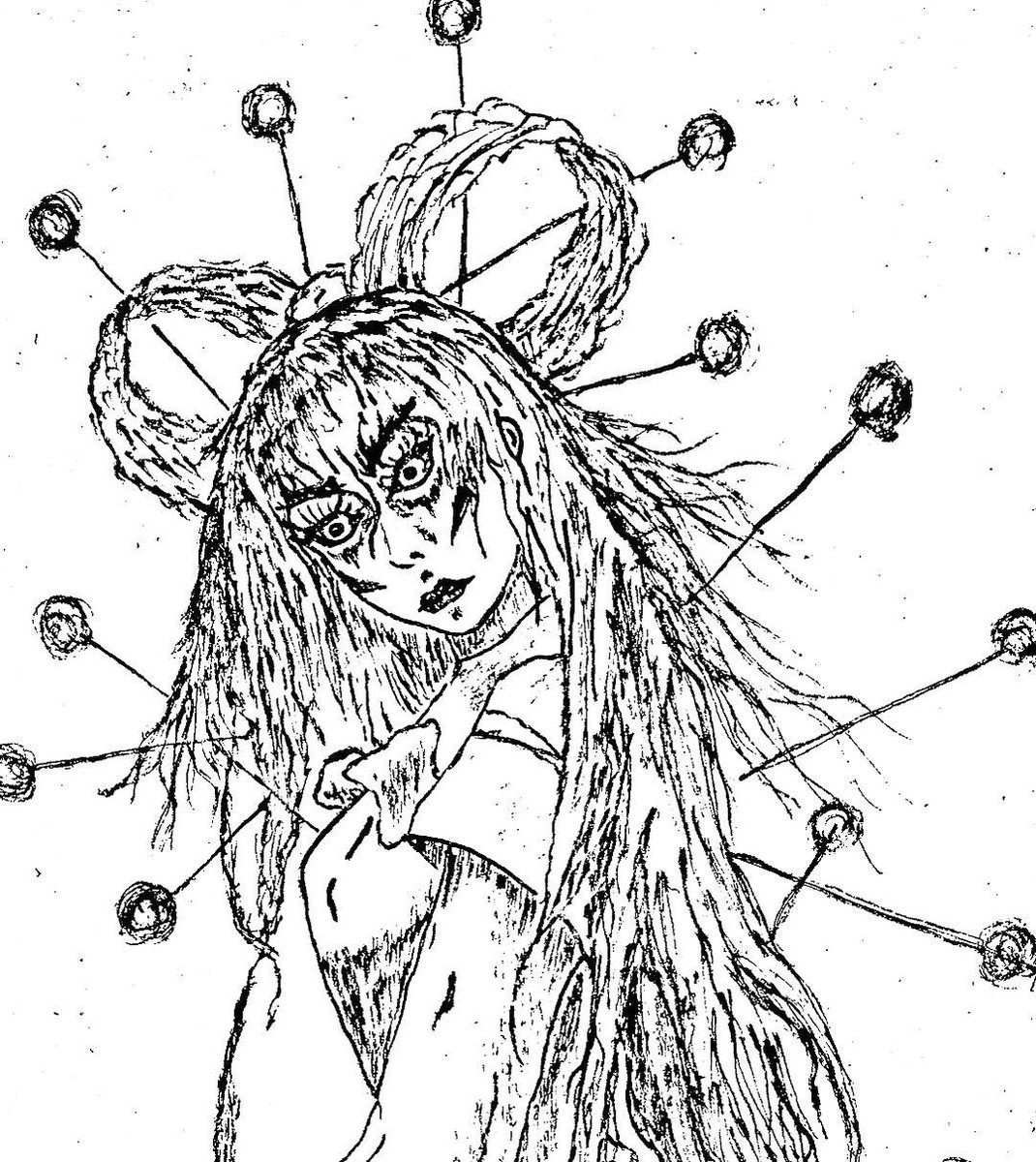 Wazurau3rd's tweet photo. “Pin Doll(ピン人形)”
.
.
.
#horror #horrorart #manga #mangaart #art #artist #illustration #pindoll https://t.co/lVY49i5aHe