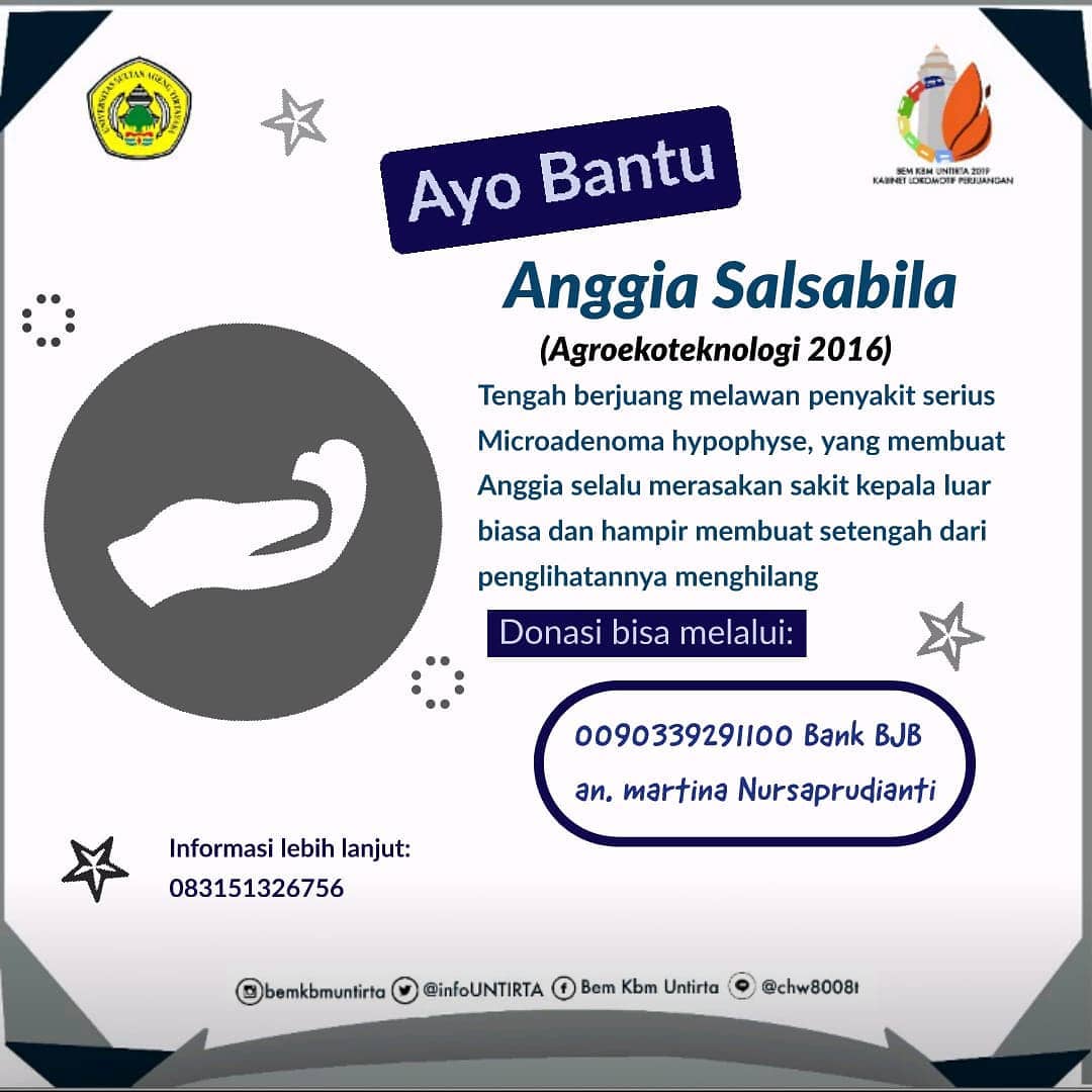[AYO BANTU AGNIA]

Assalamualaikum Wr. Wb 
Selamat sore.
Ada berita duka dari kami, Mahasiswa Agroteknologi 2016, salah satu teman kami bernama Agnia Salsabila tengah melawan penyakit serius nya. 
Mohon bantuan nya, do ur magic!

instagram.com/p/BwESIFDjbmr/…