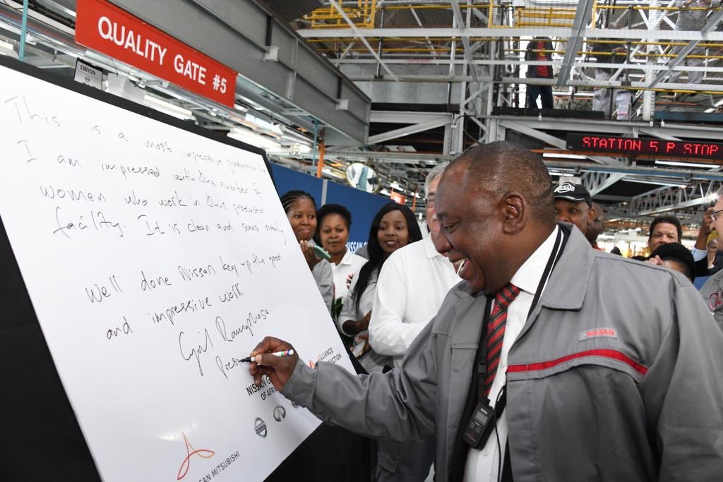President Cyril Ramaphosa addresses #Nissan SA’s R3bn Investment Announcement ceremony at the Nissan Main Plant  in Tshwane, Gauteng. The project reinforces South Africa’s ambition to attract R1,4 trillion in domestic and international investment over five years. #InvestSA
