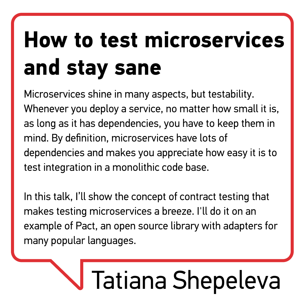 saintpruby's tweet photo. Splitting monolith into microservices has its tradeoffs and "ease of tests" is one of them. It looks like we miss good old domains instead of microservices. Though we still need to cover service2service communications with tests. @sh3pik will show how to deal with that! https://t.co/mFXR0UKvHc