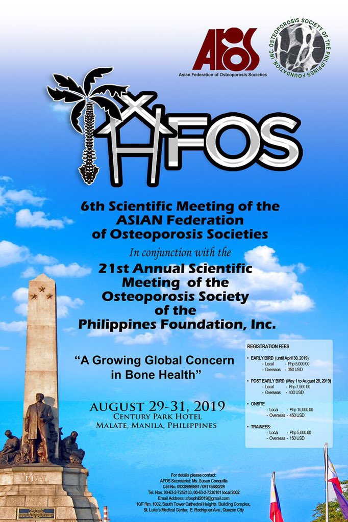 mrsgomezmd's tweet image. Learn / reinforce your knowledge about #osteoporosis, fragility #fracture,  #densitometry, diagnosis and managment. Early bird registration is until the end of this month. Take advantage.
#afosphilippines2019 #DXA