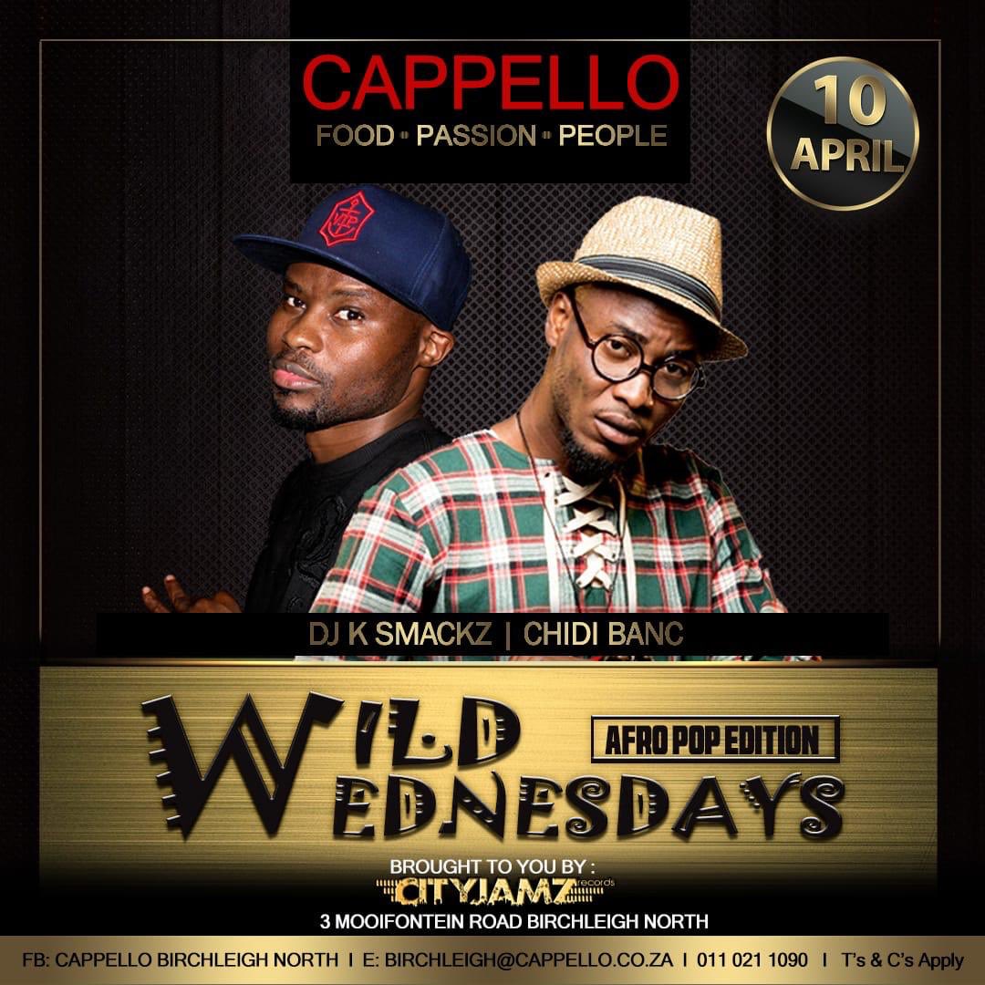 #WildWednseday 
To warm you up on this misty morning we have a 400g T-Bone at R69.95! And DJ’s <a href="/djksmackz/">DJ K Smackz</a> and DJ Chidi Banc bringing you some awesome #AfroPop Dance Tunes! 
Who’s joining us tonight? 
#cappello20 #cappello #dancemusic