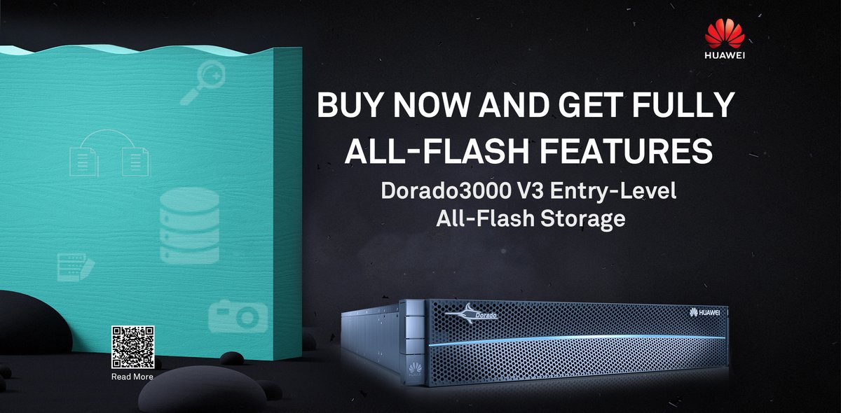 #Huawei OceanStor #Dorado3000 V3 entry-level all-flash storage ensures always-on services with the most extensive enterprise-class capability. More info: bit.ly/2CU4Ewj #DigitALL