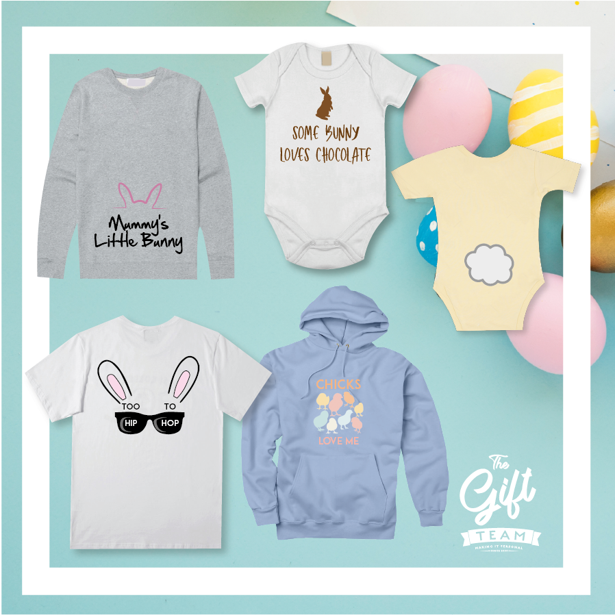 thegiftteam's tweet photo. Have an eggs-tra special Easter with some personalised clothing! Call for more details https://t.co/RT0sMJ8T8D