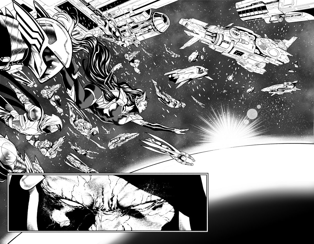 Justice League Odyssey #8 is now on sale! Here's a quick preview in glorious black and white, pencils by Dani Sampere, my inks. I hope you all pick it up and enjoy it. 