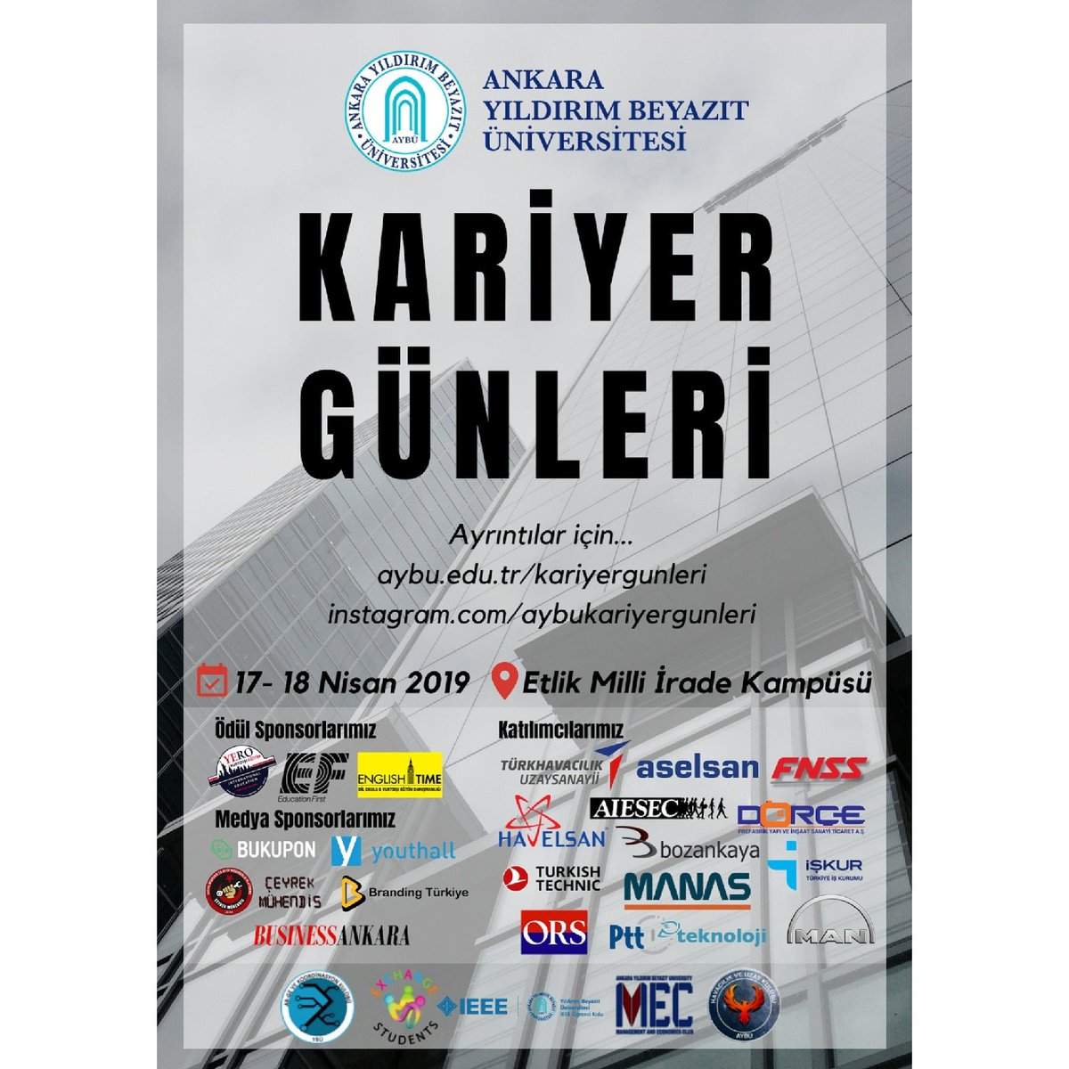Mühendislik ve Doğa Bilimleri Fakültemizde gerçekleşecek olan Kariyer Günlerine Davetlisiniz..
📅17-18 Nisan 2019
📍Etlik Milli İrade Kampüsü
<a href="/drMetinDogan/">Prof.Dr.Metin Doğan</a> <a href="/ybunikonsey/">AYBÜ Öğrenci Konseyi</a> <a href="/TUSAS_TR/">Türk Havacılık Uzay Sanayii</a> <a href="/HAVELSANResmi/">HAVELSAN</a> <a href="/aselsan/">ASELSAN</a> <a href="/TurkiyeIsKurumu/">İŞKUR</a> <a href="/MAN_Group/">Blue Man Group</a>