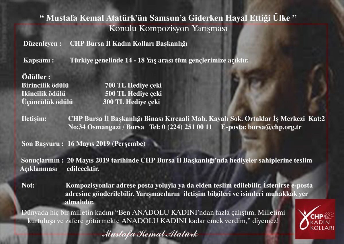 19 Mayıs Atatürk'ü Anma, Gençlik ve Spor Bayramı'mızı bu yıl 3.'sü gerçekleşecek kompozisyon yarışmamızla taçlandırıyoruz.