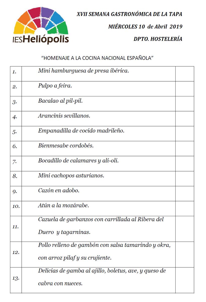 Semana Gastronómica de la Tapa. 
10 de abril.