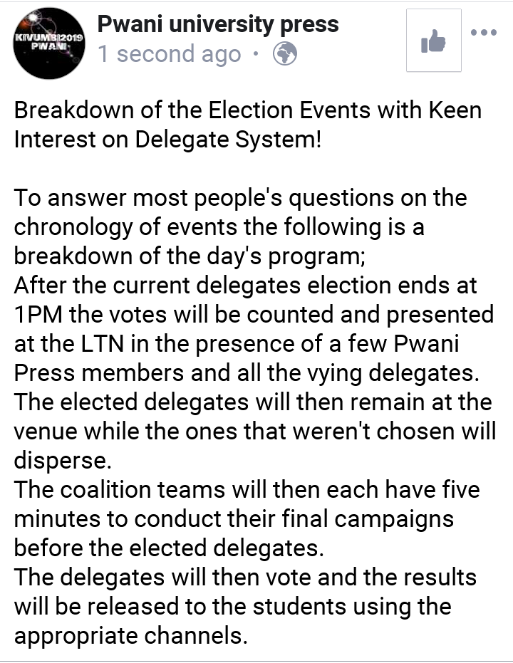 pwani_press's tweet photo. The Breakdown of today's events
#PUPresidentialelections
#Kivumbi2019PU https://t.co/tRhzrlxMSW