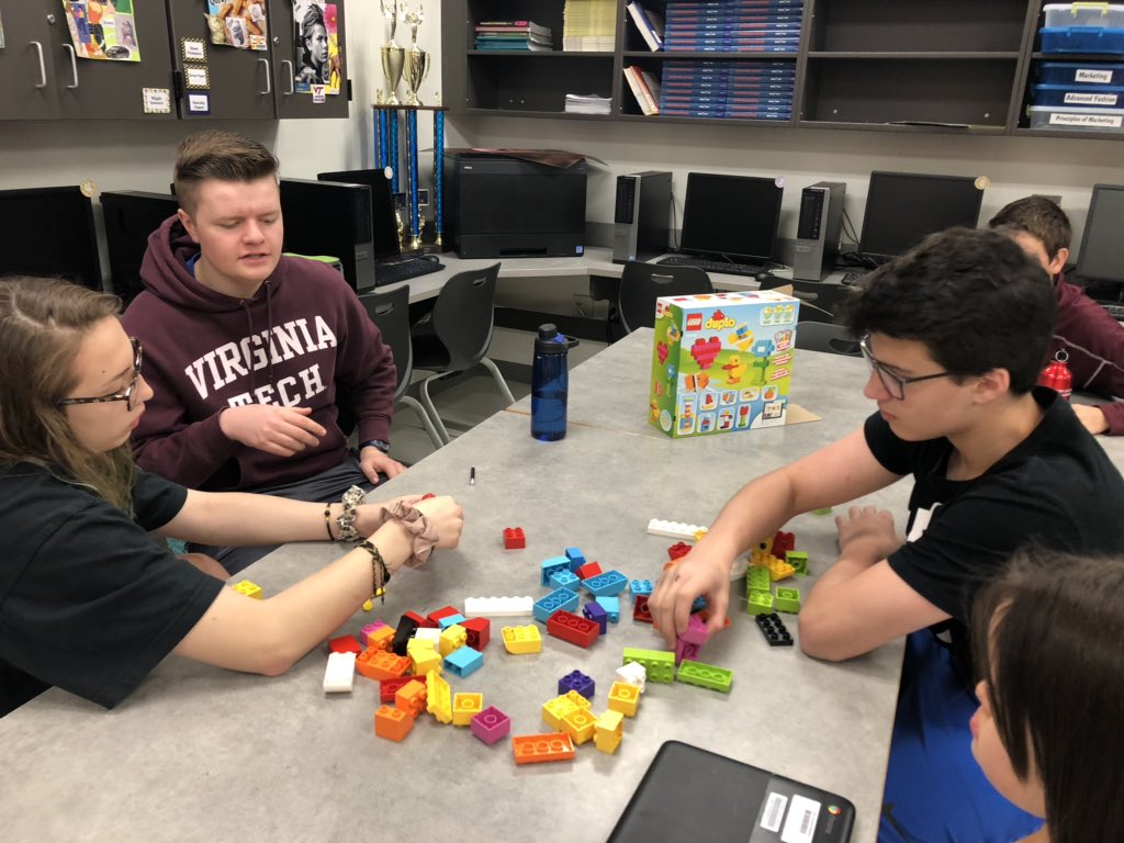 CatleysClasses's tweet photo. We learned about planograms today using Duplo blocks. We quickly discovered how much easier it is to build items when you can look at a picture! @BburgHSBruins @Blacksburg_deca https://t.co/8lhpiKTkCN