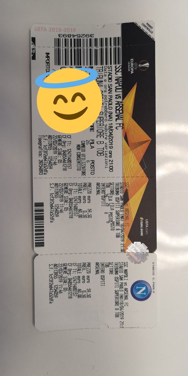interista94's tweet photo. Napoli Vs @Arsenal away... I have 3 ticket left DM me.. https://t.co/SA8X6YIKE5