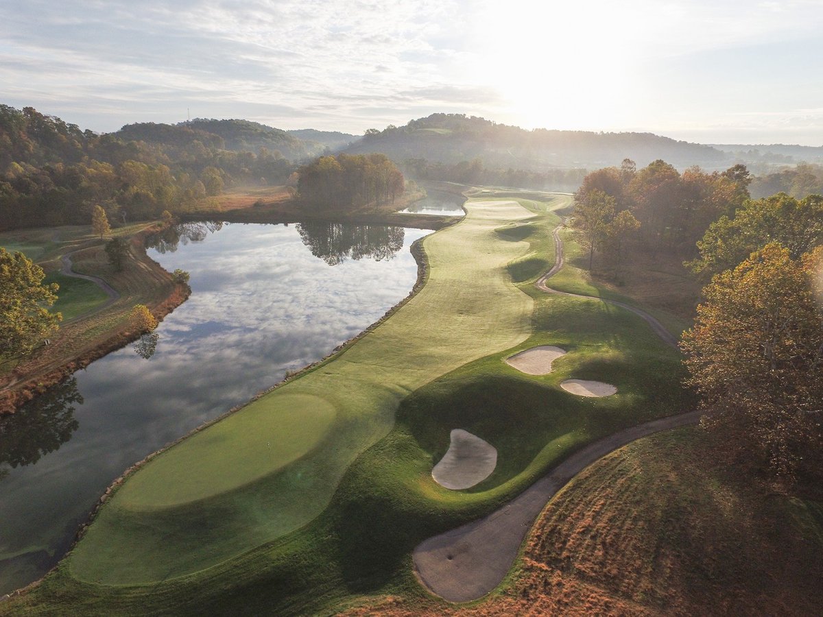 The 15th hole at the Pete Dye Golf Club is a 533 yd. Par 5 with two ponds down the entire right side of the hole. The extremely long hitter can take it out over the pond and have a mid to long iron in. #GoForeIt #golfcoursemarketing #golfcourse #golf #Top100