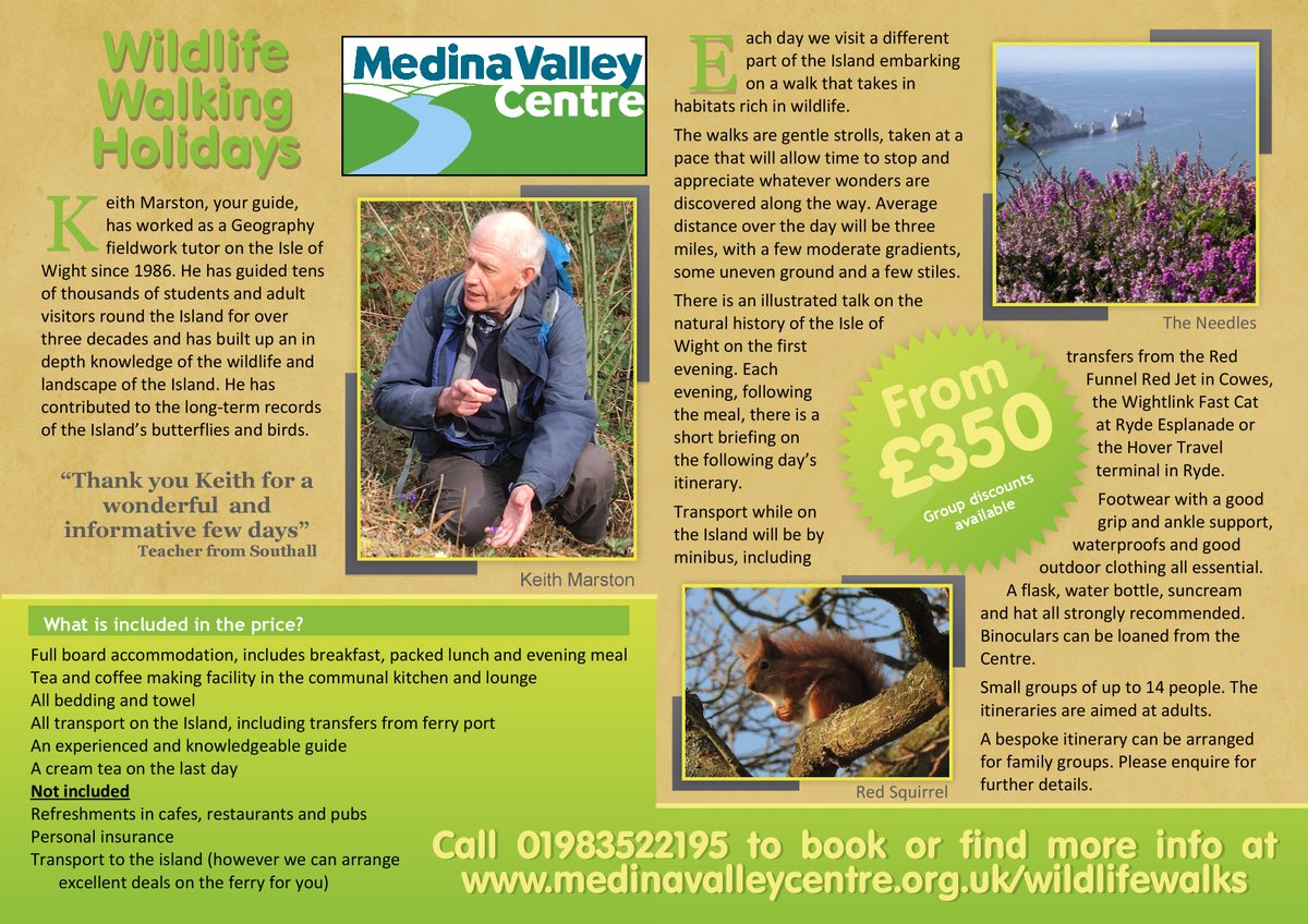 *NEW for Autumn 2019: Wildlife Walking Holidays!* Come and join us to explore the stunning Isle of Wight on foot! See below for details, for additional information see our website: medinavalleycentre.org.uk/wildlife-walks/ or call us on 01983 522195 to book.