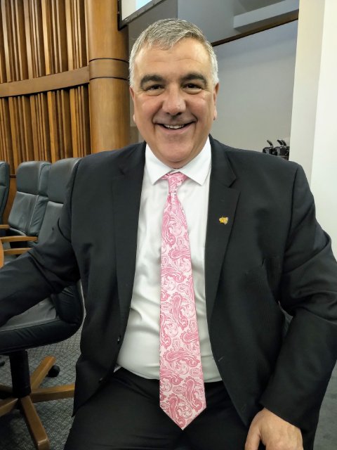 DaveJaworsky's tweet photo. Wearing my pink tie today for #DayofPink.  I want everyone in Waterloo, and all over the world to feel #freetobeme. We all need to work together to end homophobia, transphobia, transmisogyny, and all forms of bullying. #Waterloo #BeKind https://t.co/T7XDmWF8Bu