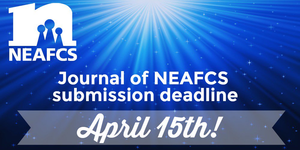 NEAFCS's tweet photo. The deadline to submit for this year's Journal of NEAFCS is drawing near!
If you have been procrastinating about submitting an article, there is still time to submit your article this year The deadline for article submissions is Monday, April 15, 2019. https://t.co/u41pSwJUjo https://t.co/DE10NWWWDO