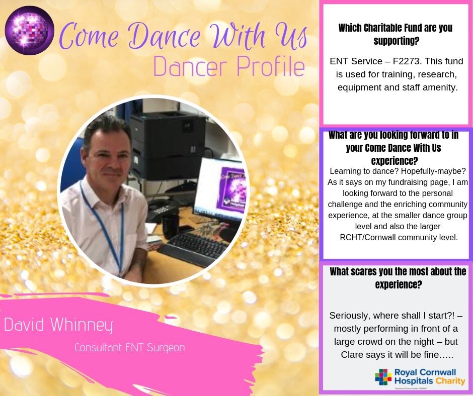 Ian Moyle-Browning (@ian_moyle) on Twitter photo Fantastic Support from our ENT Department <a href="/RCHTWeCare/">Royal Cornwall Hospitals NHS Trust</a> for Mr. David Whinney; we are #proud to say he is our #ComeDanceWithUs star! Will it be the Foxtrot, Jive, Paso Doble or Charleston.... I am so excited and I just can’t hide it, I’m about to lose control and I think I like it! Fantastic Support from our ENT Department <a href="/RCHTWeCare/">Royal Cornwall Hospitals NHS Trust</a> for Mr. David Whinney; we are #proud to say he is our #ComeDanceWithUs star! Will it be the Foxtrot, Jive, Paso Doble or Charleston.... I am so excited and I just can’t hide it, I’m about to lose control and I think I like it!