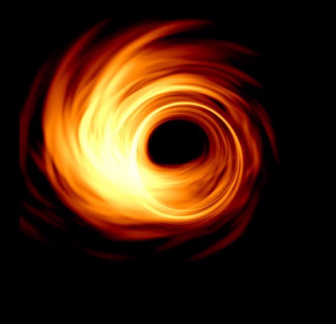 mcnees's tweet image. For comparison, here is the first-ever image of a supermassive black hole alongside a hi-resolution image taken from one of EHT’s simulations. It’s more detailed than I thought it would be. #EHTBlackHole 
Image: Event Horizon Telescope Collaboration; Hotaka Shiokawa