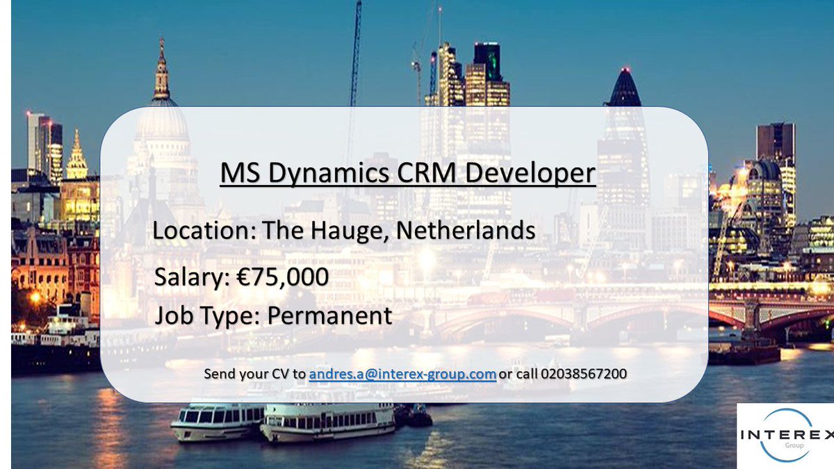 NEW JOB - Please email andres.a@interex-group.com or call 02038567200 to find out more