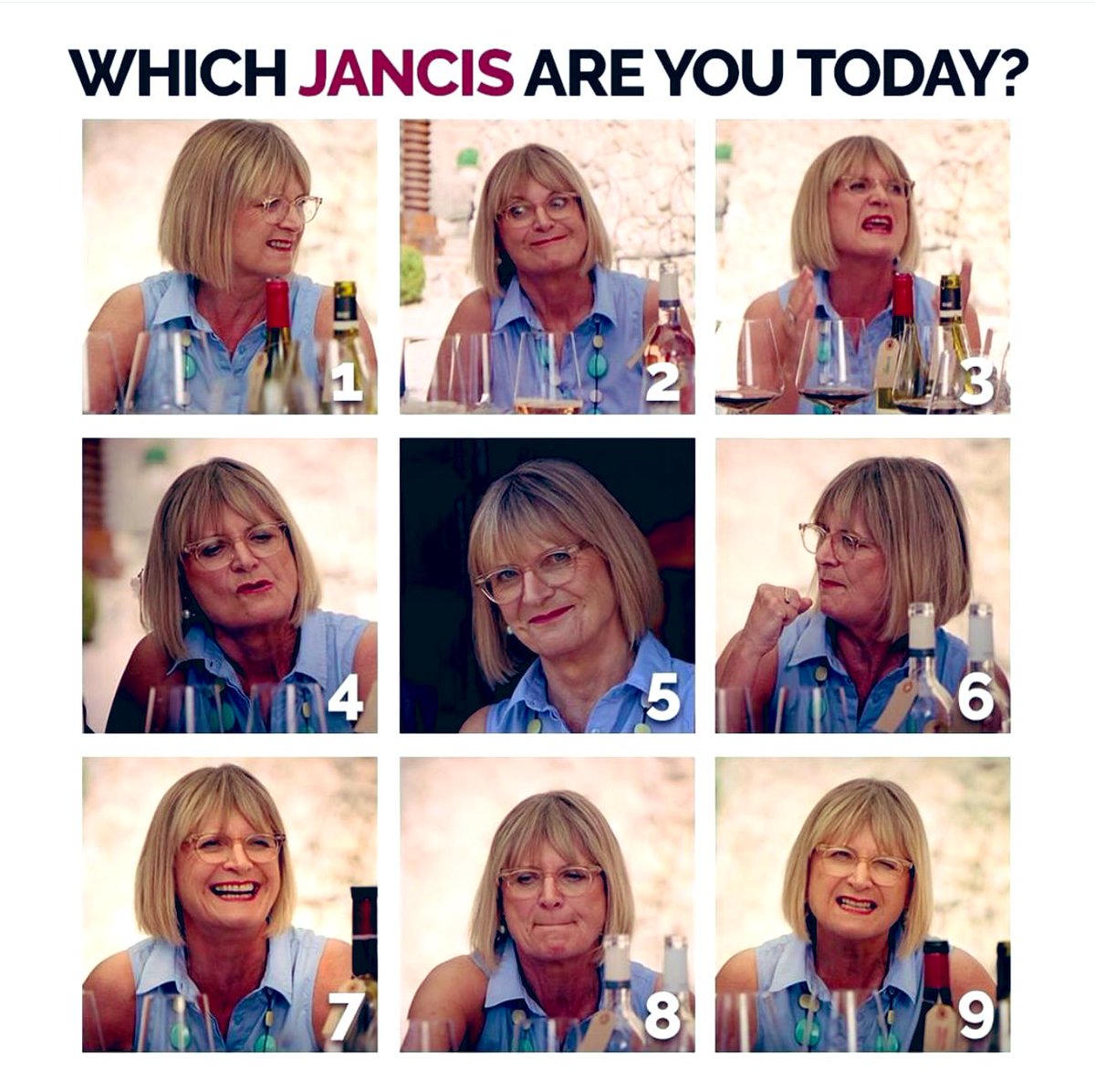 For #winewednesday which Jancis are you today? Meme from @wineshowtv ! <a href="/theswirlingderv/">The Swirling Dervish</a> <a href="/winewankers/">The Wine Wankers 🍾🤛🎉🥂</a> <a href="/onceuponawine_/">ONCE UPON A WINE ®™ OFFICIAL</a> <a href="/Fiery01Red/">Michelle Williams</a> <a href="/GrapeExp_Cindy/">Cindy Lowe Rynning</a> <a href="/hvwinegoddess/">Debbie Gioquindo,CSW</a> <a href="/alawine/">alawine</a> <a href="/DivaVinophile/">Sharon L</a> <a href="/damewine/">Cathrine Todd</a> <a href="/SpitbucketBlog/">Amber @ SpitBucket.net</a> <a href="/armchairsomm/">Kirsten Georgi</a> <a href="/pietrosd/">🍾🍷PIETROVINI🍷🍾</a> <a href="/Syrah_Queen/">Rupal Shankar</a> <a href="/dallaswinechick/">dallaswinechick</a> <a href="/erikj/">Erik Johnson</a> #wine