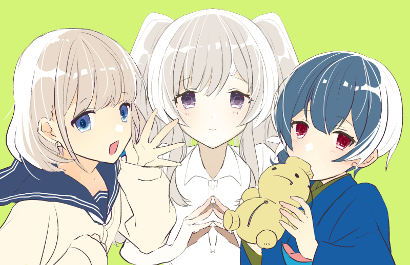 morino rinze ,serizawa asahi multiple girls 3girls twintails purple eyes blue hair red eyes blue eyes  illustration images
