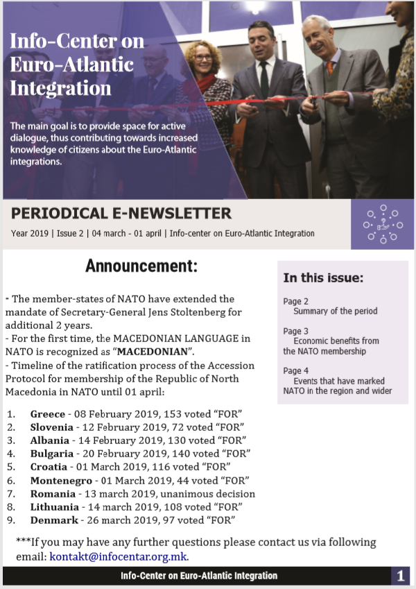 CenterAtlantic's tweet photo. @CenterAtlantic has published the second issue of the periodical e-newsletter whose aim is to inform the citizens about the latest events and developments in regards to the Euro-Atlantic integration of the country. The newsletter can be found here:
https://t.co/lM8DKR5Gls https://t.co/eXLFhhsREA