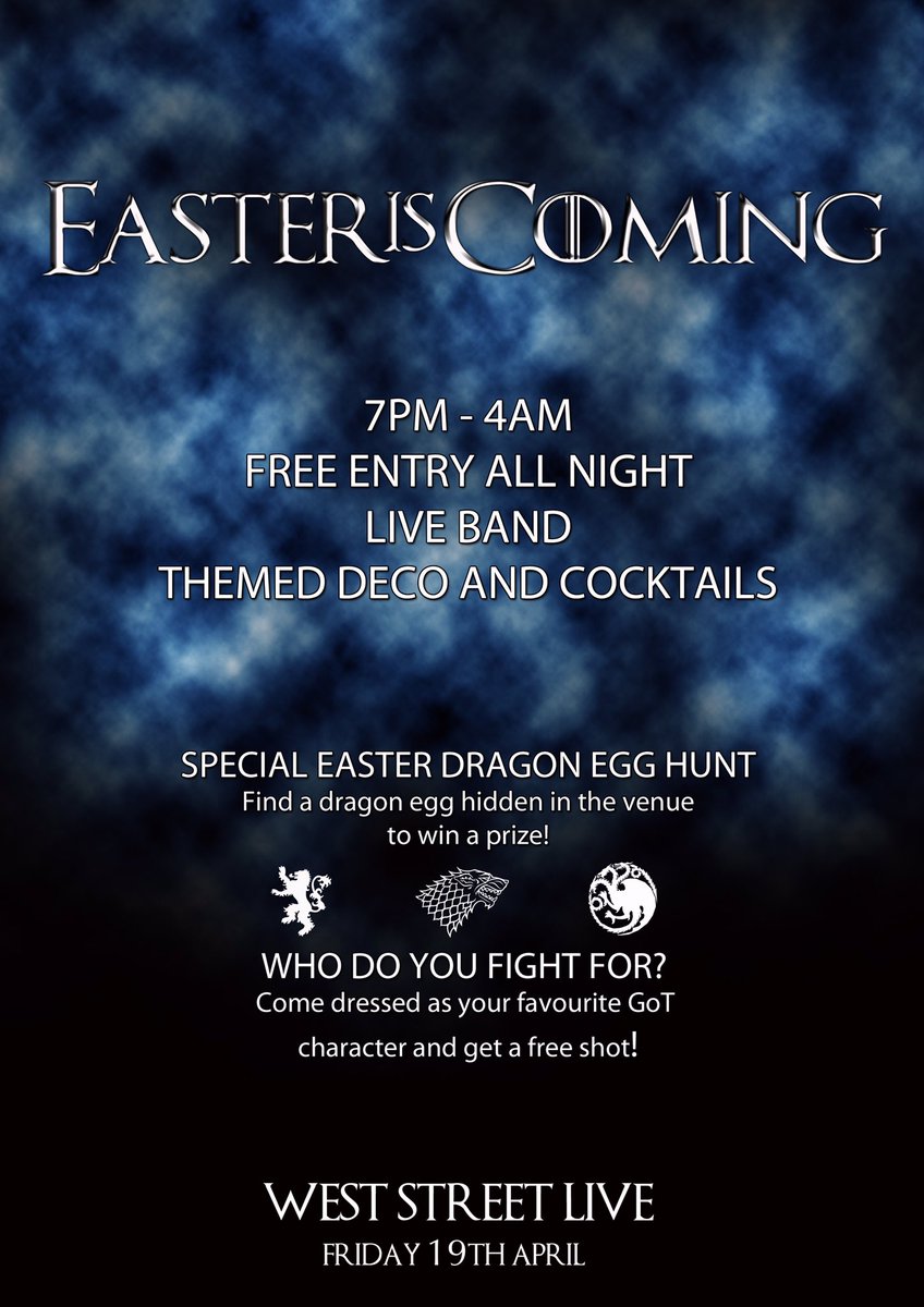 Easter GoT egg hunt? At Wezzies? FRI 19th APRIL 🥚 👀 #shook #GoT #sheffield #sheffieldissuper