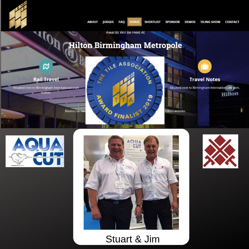 aquacut's tweet photo. Are you in #Birmingham this Friday 12th April 2019 ? Join us for the TTA Awards at the #HiltonHotel Stuart &amp; Jim will be there. They can't wait to show you whats going on in the world of #Tilers #tools #tilingsaws #paving #wednesdaywisom #landscape #tilecutting #largeformattiles https://t.co/BOZ92wGYlE