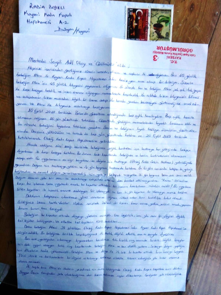Rabia Bıyıklı

2 gün doğum sancısı çekerken elleri yatağa kelepçeliydi,Dr."çözün" dedi,rütbeli diretti

Söylemekten dilimiz kurumaz

Hamile ve bebeklilere çektirdiğiniz bu çile nedir? <a href="/adalet_bakanlik/">T.C. Adalet Bakanlığı</a> 

"Bebeğimi özgürlük, mavi bir gökyüzü değil de tel örgüler bekliyordu" diyor