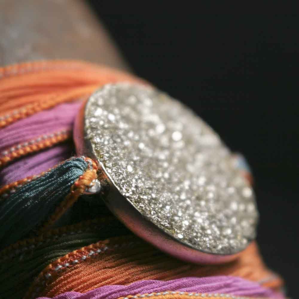 roseanddella's tweet image. Crushed Pyrite Crystal and Glitter Crinkle Ribbon Tie Wrap Bracelet tuppu.net/11a28092 #handmadejewelry #bohojewelry #CopperElectroformed