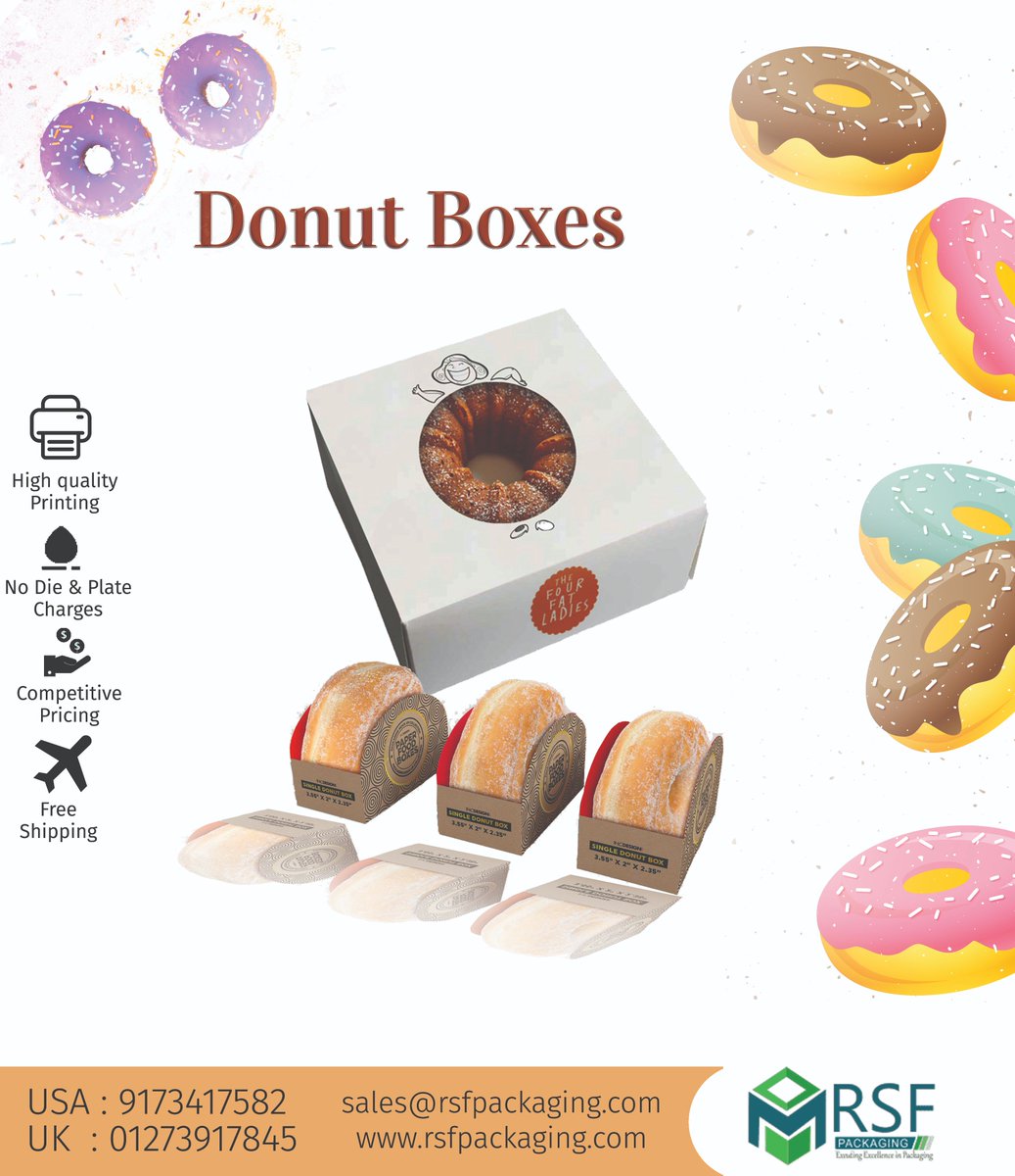 We print a variety of custom #donutboxes in all shapes and colors. Fast turnaround time with free delivery at your doorstep all over the UK and USA. 
Shop Now bit.ly/2KrFxEL

#packagingdesign #WednesdayWisdom #donuts 
#business #Discounts #GoodEnd #RSFPackaging
