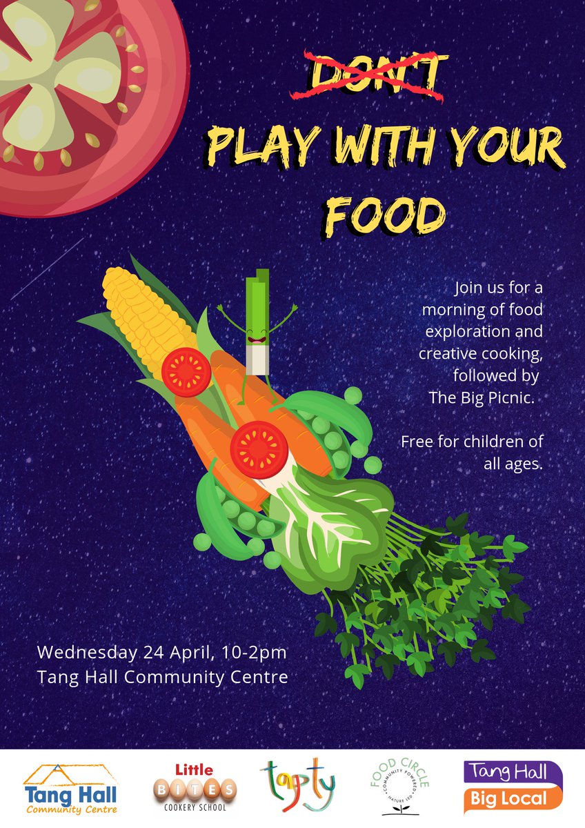 FREE creative cookery and food exploration in Easter hols for kids of all ages on Wed 24th April from 10am @THCCentre funded by @TangHBigLocal for local residents. Come and join the fun! @TAPTY <a href="/FoodCircleYork/">Food Circle York CIC</a> <a href="/Shine_York/">Shineyork</a> @YorkFIS @JennieLACYork <a href="/TangHallExplore/">We’re not here anymore – formerly @TangHallExplore</a> pl. share.