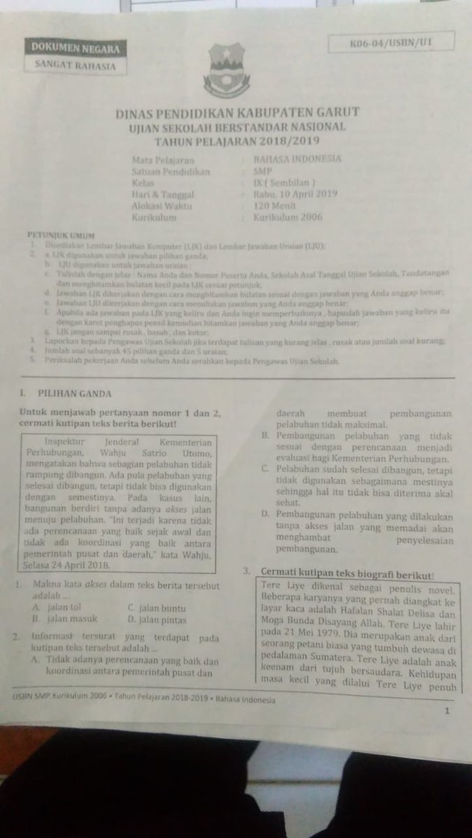 rizamsyafiq's tweet photo. Para curut HTI dan Antek Khilafah tidak akan pernah rela sampai kita mengikuti ideologi sesatnya. Sampai2 mereka memasukkan soal dalam USBN. Harus ditindak tegas siapapun orangnya yang telah membuat naskah soal tersebut #HTIBubar https://t.co/NFjaeevcHf