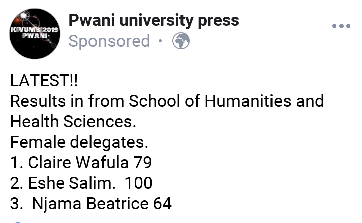 pwani_press's tweet photo. Results are already streaming in from various schools
Follow the Pwani University Press facebook page to be updated throughout the event
#PUPresidentialelections
#Kivumbi2019PU https://t.co/8qLoLsOVbo