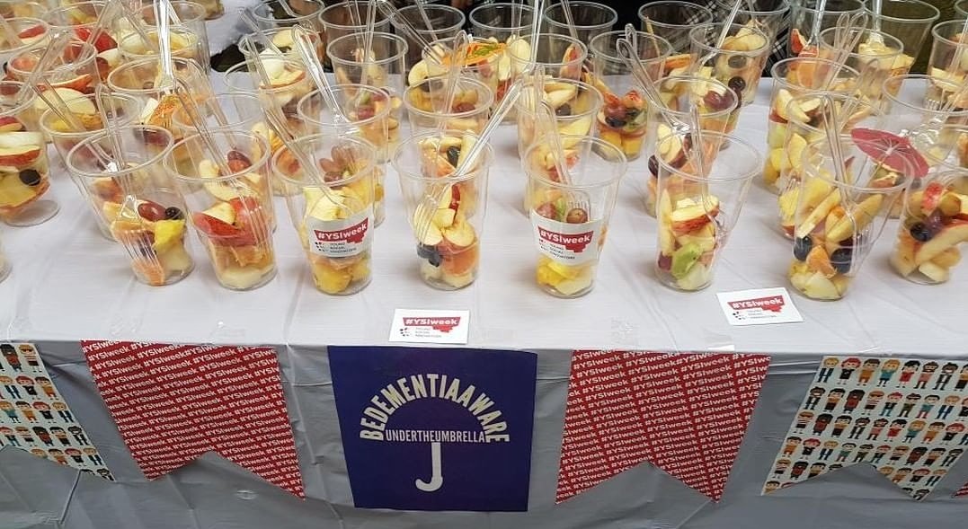 Our Fruit Cup table. All the fruit was gone by the end of break!
.
.
@MHealyRae @ysinow 
#tellyourTD #ysiweek #ysinow #bedementiaaware #dementiaawareness #dementiafacts #hseireland #reduce #dementia #alzheimers #bedementiaaware #beeducated #ireland