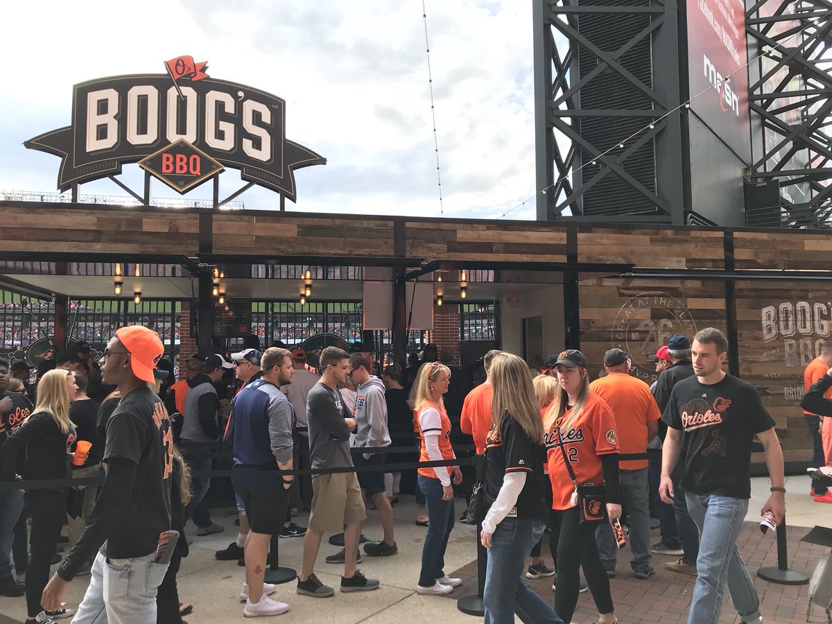 ScottWykoffWBAL's tweet photo. Here are some of my @wbalradio pics from of the new & improve @boogsbbq that @Orioles fans are enjoying this season along #EutawStreet at #OPACY #OrioleParkatCamdenYards #BoogsBBQ #Birdland https://t.co/GuxzdNllXK