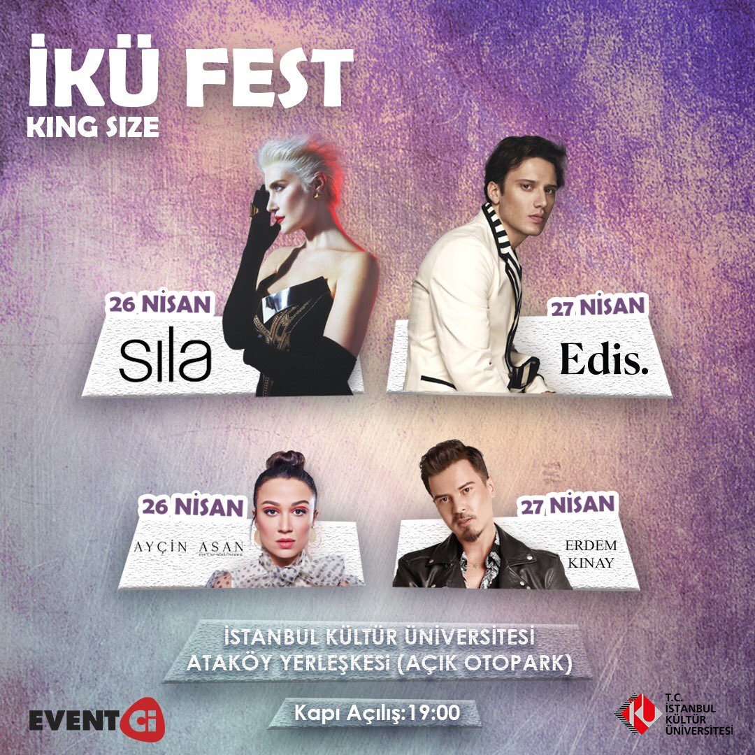 📌Bu sene festival coşkusu 26-27 Nisan tarihlerinde İKÜ FEST KING SIZE ile başlıyor! ⭐️🎙🎷🎸🎧🥁☀️🎉
🎫 📍Biletler yarın itibariyle İstanbul Kültür Üniversitesi kampüslerinde satışta!