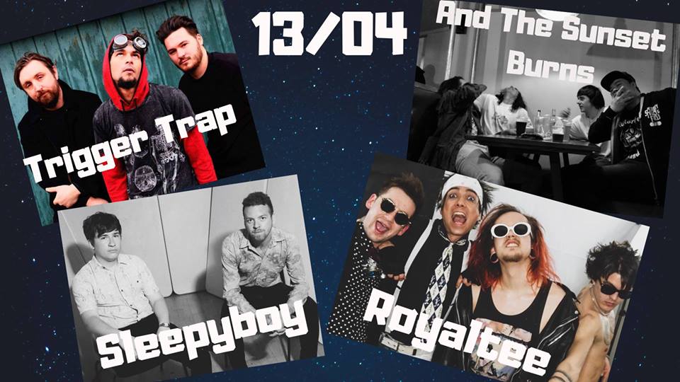 // THIS SATURDAY // 13/04/19 // 8.00pm //
Sleepyboy // <a href="/Triggertrap/">Triggertrap</a> // Røyaltee // And The Sunset Burns
// Come one, come all! Joins us for a crazy night of dancing your heart out with #indie #punk #grunge #rap #rocknroll #crossover bands!
// FREE ENTRY //
facebook.com/events/3577649…