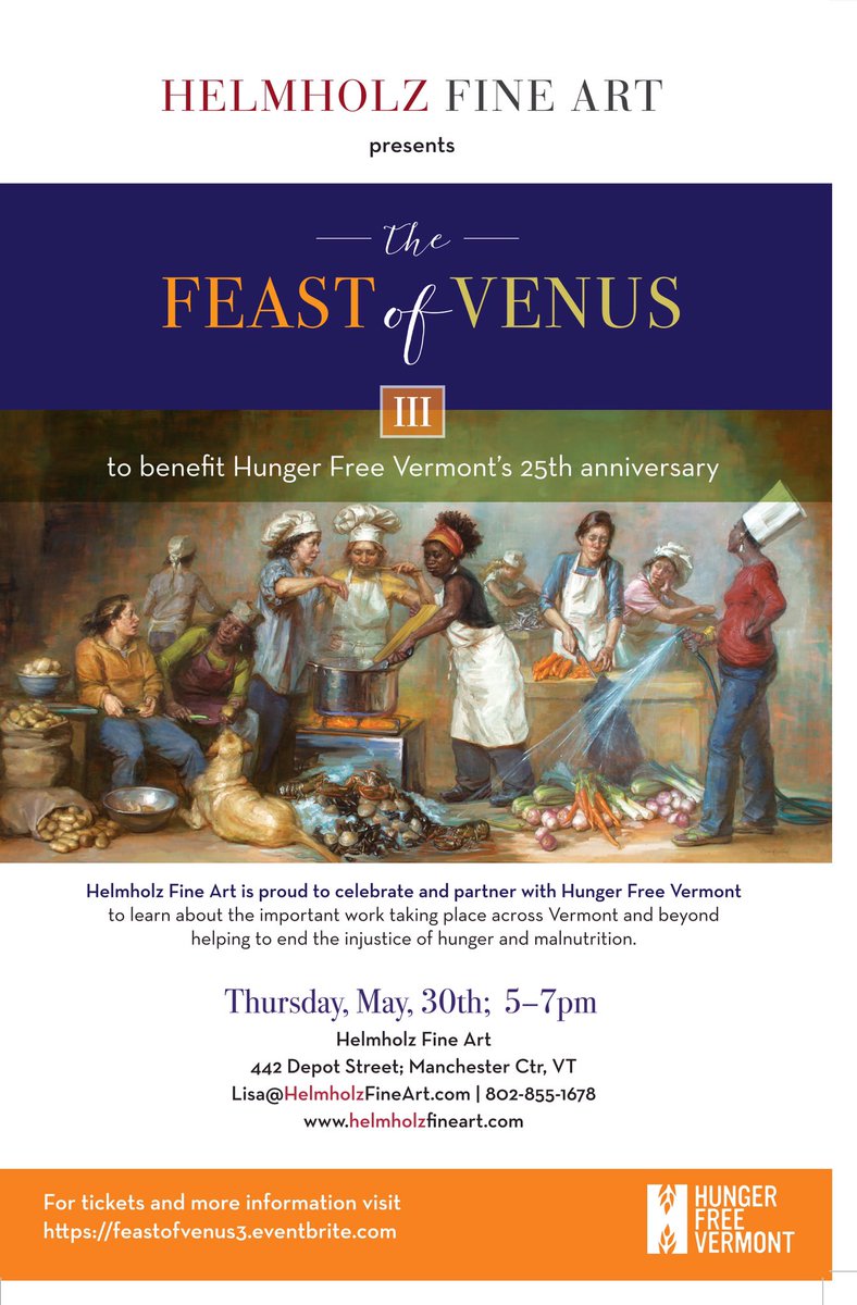 HelmholzFineArt's tweet photo. Top Chefs Amy Chamberlain,Sherrie Baker,Gail Morin along with Mighty Farms, Wellesmere Farm , North Meadow farm, Pitchfork Preserves, Stonecutter Spirits and more !! All to benefit Hunger Free Vermont serving Vermonters going on  25 yrs !! https://t.co/dClAQPi4lw