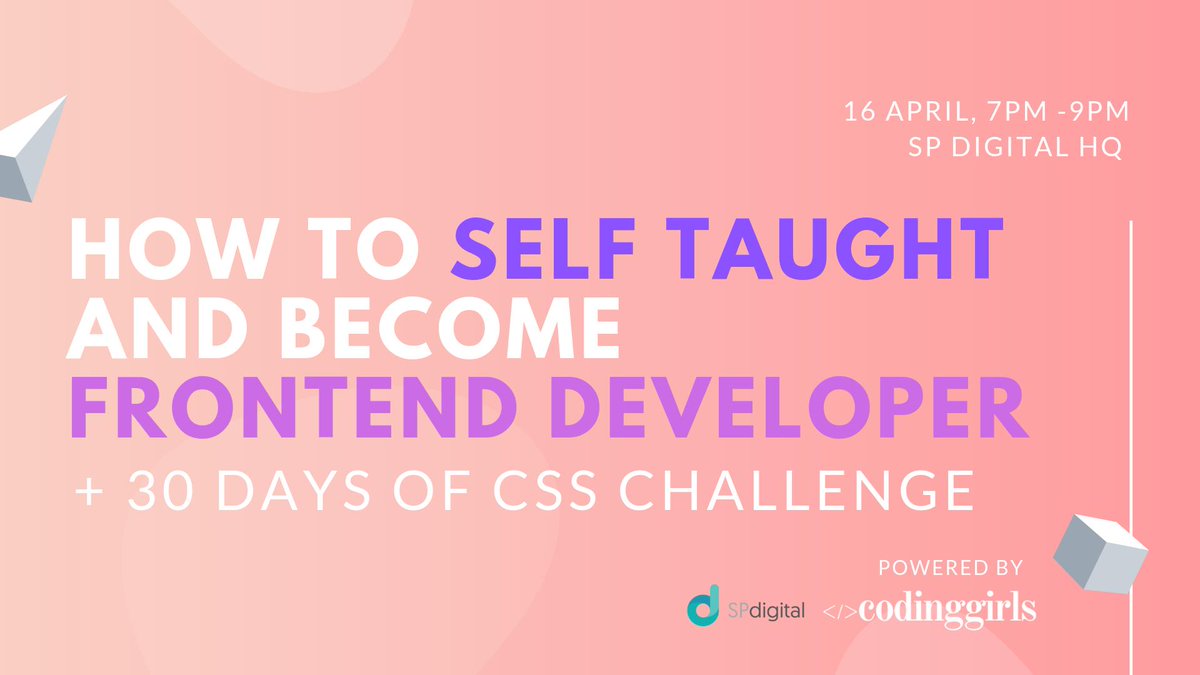 Join us this sharing and networking session to learn what we built during this 30 Days of CSS Challenge and hear from a panel of three awesome frontend developers how they self-taught and become frontend developer!

cgcsscchallenge.peatix.com