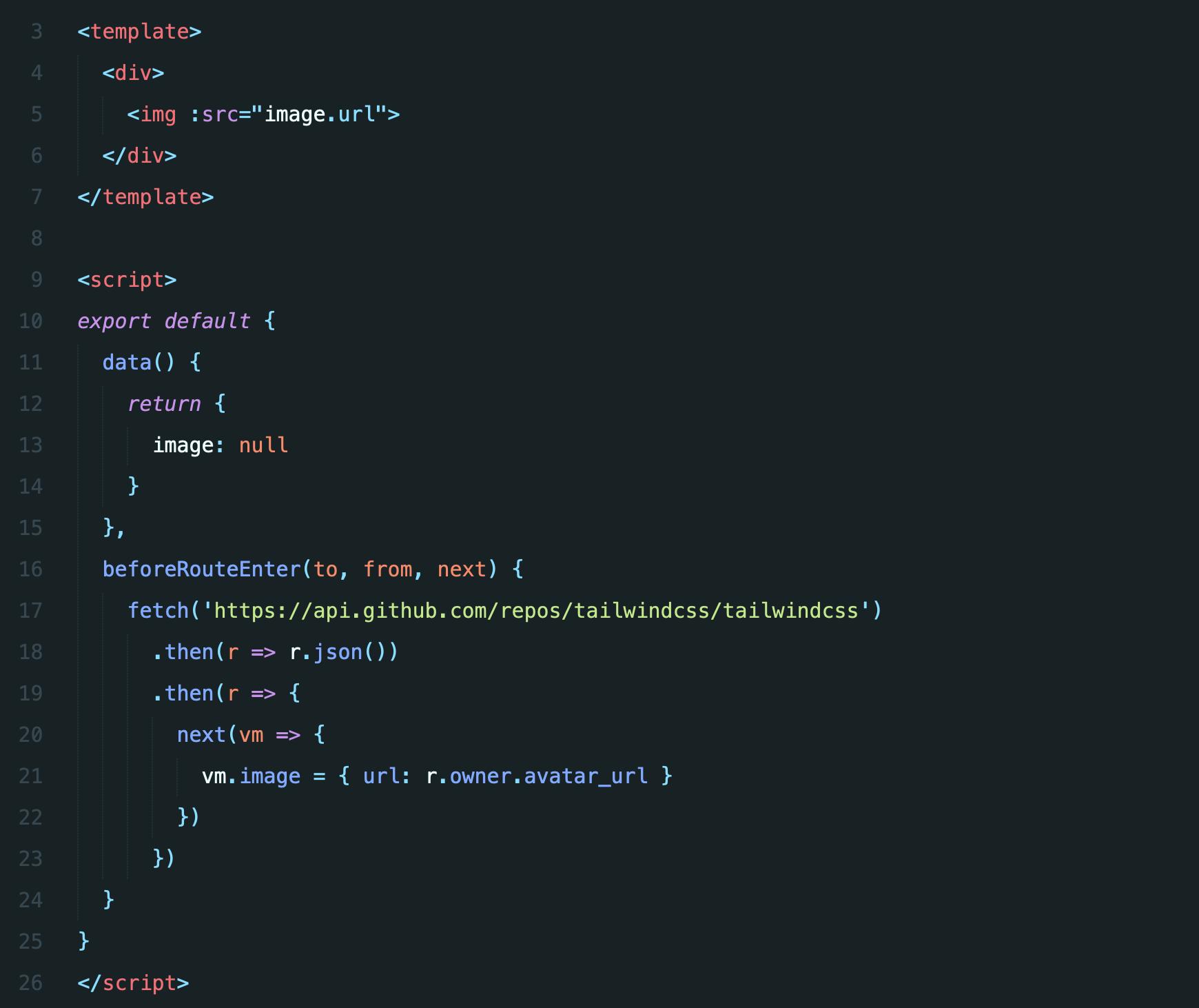 Adam Wathan on Twitter: "Does anyone understand why it's not safe to depend on data set in beforeRouteEnter when using vue-router? In this example, I get an error because `image` has no ` Adam Wathan on Twitter: "Does anyone understand why it's not safe to depend on data set in beforeRouteEnter when using vue-router? In this example, I get an error because `image` has no `