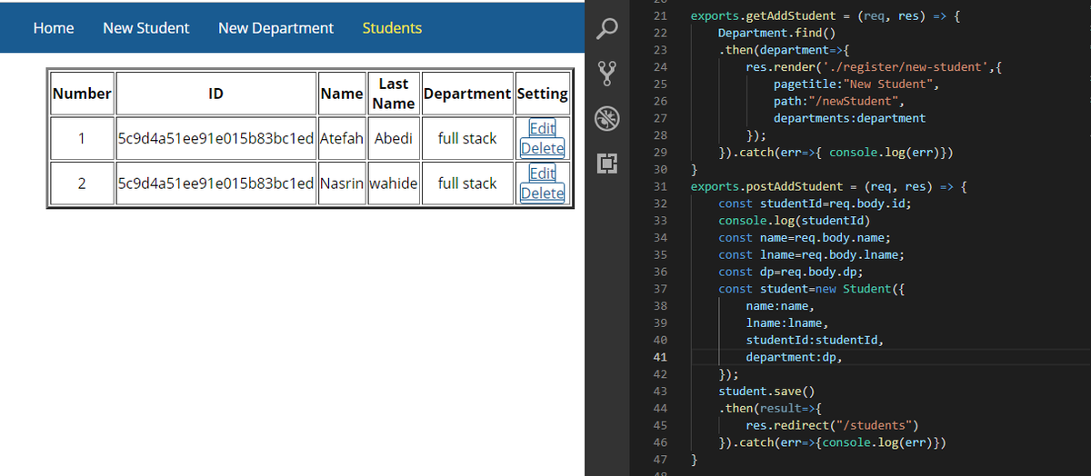 AtefaAbedi's tweet photo. Last day I completed  #studentRegistration in #mongoose replacing with #MongoDB in #nodjs😀😀
@CodeToInspire 
#AfhanGirlsCode https://t.co/EBKXjF7tnR