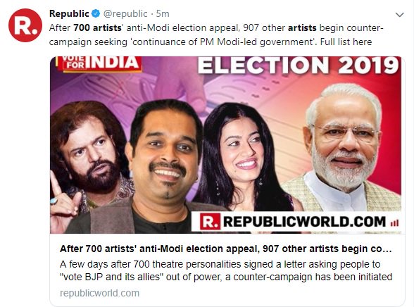 Atheist_Krishna's tweet photo. RT for 907 artists supporting Modi
Like for 700 artists against Modi https://t.co/ZrBiLsBlgS